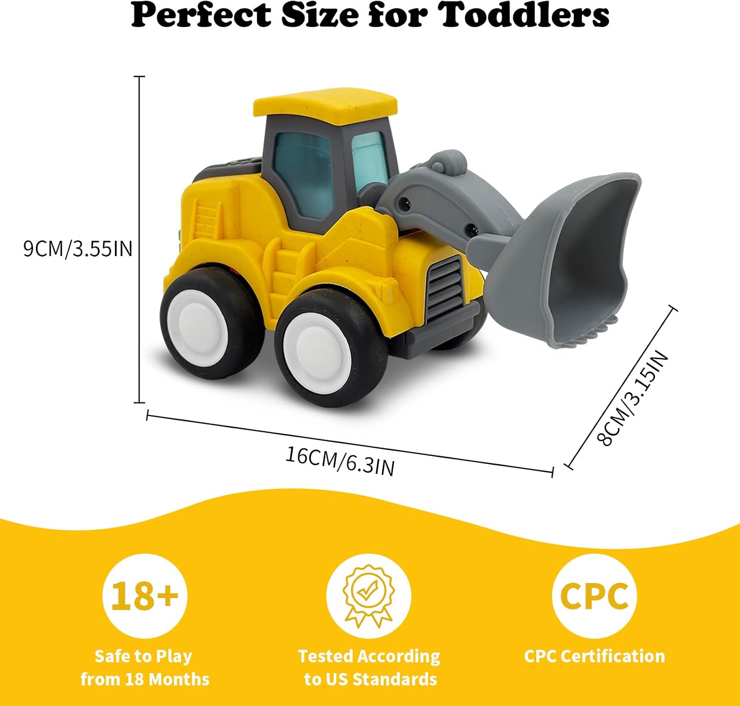 Construction Toys for Toddlers 1-3 Years Old, Press and Go Bulldozer Truck Sand Toys with Movable Arm, Safe Wheat Straw Material, Birthday for Boys and Girls
