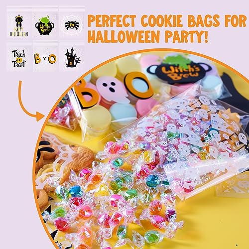Image of JOYIN 150 PCS Halloween Cellophane Treat Bags, Self Adhesive Clear Cookie and Candy Bags for Kids Trick or Treating, Small Goodie Gift Ziplock Bag Bulk for Halloween Party Favors Supplies in 6 Designs
