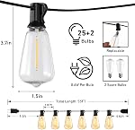 55FT Outdoor String Lights with 27 Shatterproof LED Edison Bulbs (2 Spares), Waterproof ST38 Patio Lights Dimmable, Connectable Hanging Outdoor Lights for House Backyard Garden, 2700K