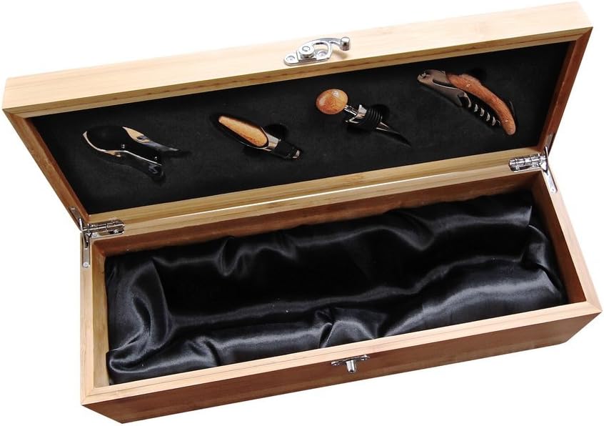 Case Elegance Wooden Wine Box Set | Premium Single Bottle Gift Case with Hinged Lid & Secure Clasp | Bamboo Wine Case with Tools Set | Perfect for Wine Lovers, Birthdays, Housewarmings & Anniversaries