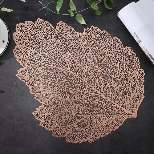Set de table PVC feuille ajourée or rose lavable lot de 10 pour repas