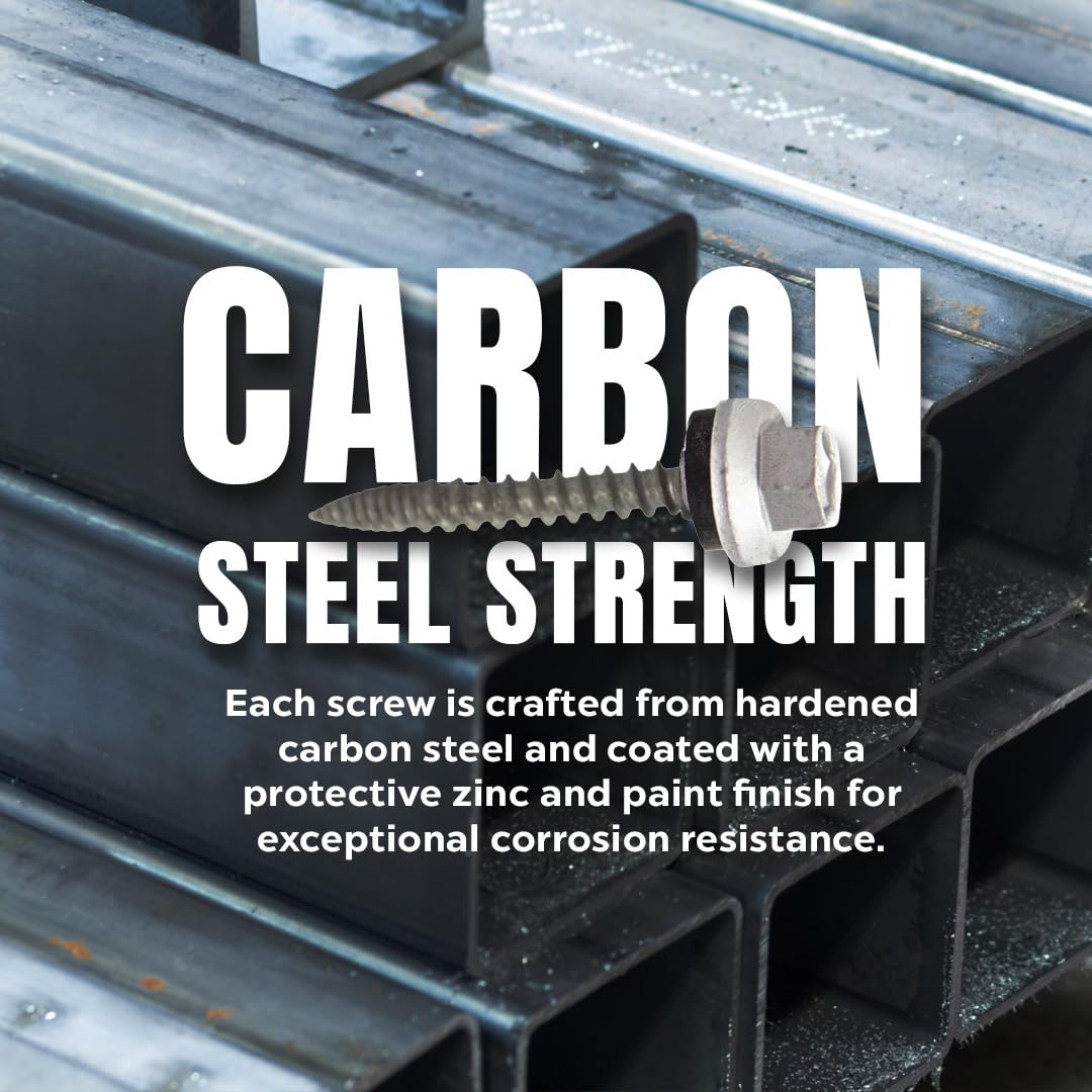 Metal Depot Orange Galvanized Wood Screw #10 x 1-1/2 Self Tapping Wood-to-Metal Roofing Fastener with EPDM Washer, 1/4 Inch Hex Head, Corrosion Resistant Carbon Steel, 250 Count Bag