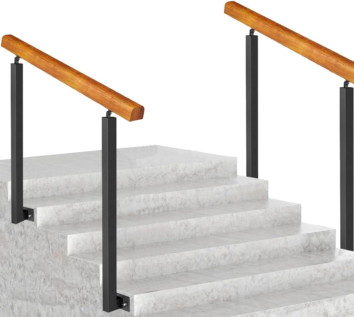 Gyeqxkt Height 95Cm/37Inch Solid Wood Handrail For Indoor And Outdoor Staircase 55Inch Non Slip Grab Rail With Wrought Iron Posts Height Set Of 2