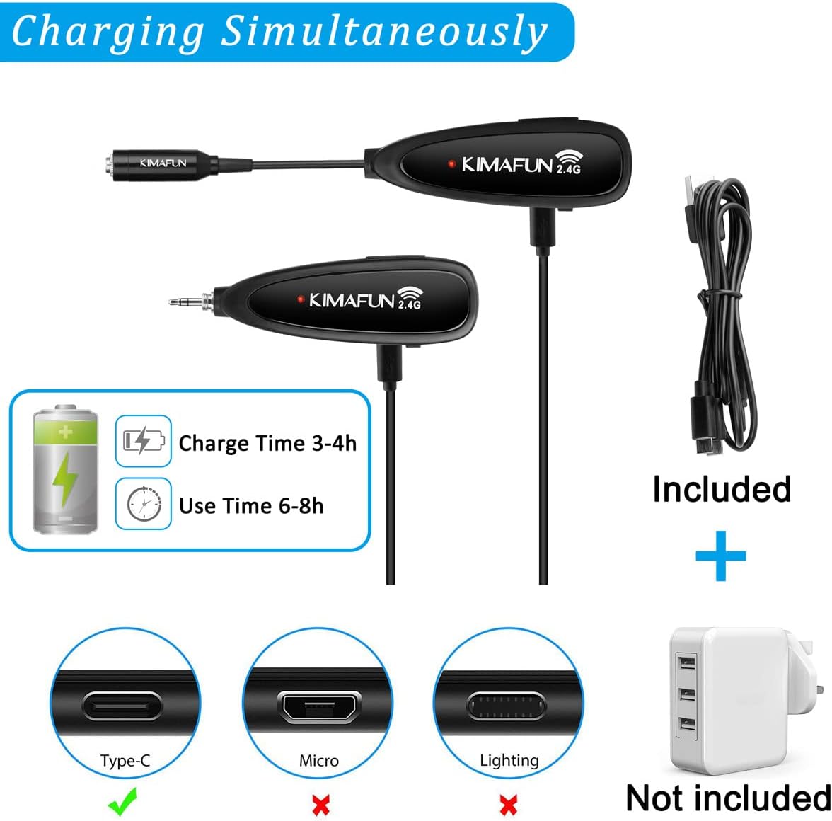 KIMAFUN Wireless Microphone System, 2.4G Wireless Headset and Lavalier Lapel Microphones for iPhone, Android Phone, Laptop and Speaker, Designed for Teaching, Recording, Vlog, Broadcast, G102-3 - Image 6