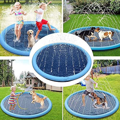 Hundepool, 100cm Splash Pad Sprinkler Play Matte, Kinder Hunde Spritzpad, Verdickte, rutschfeste Einstellbare Wasserhöhe Splash Pad, Sprinkler für Kinder Sommer, Garten, Outdoor Spielzeug
