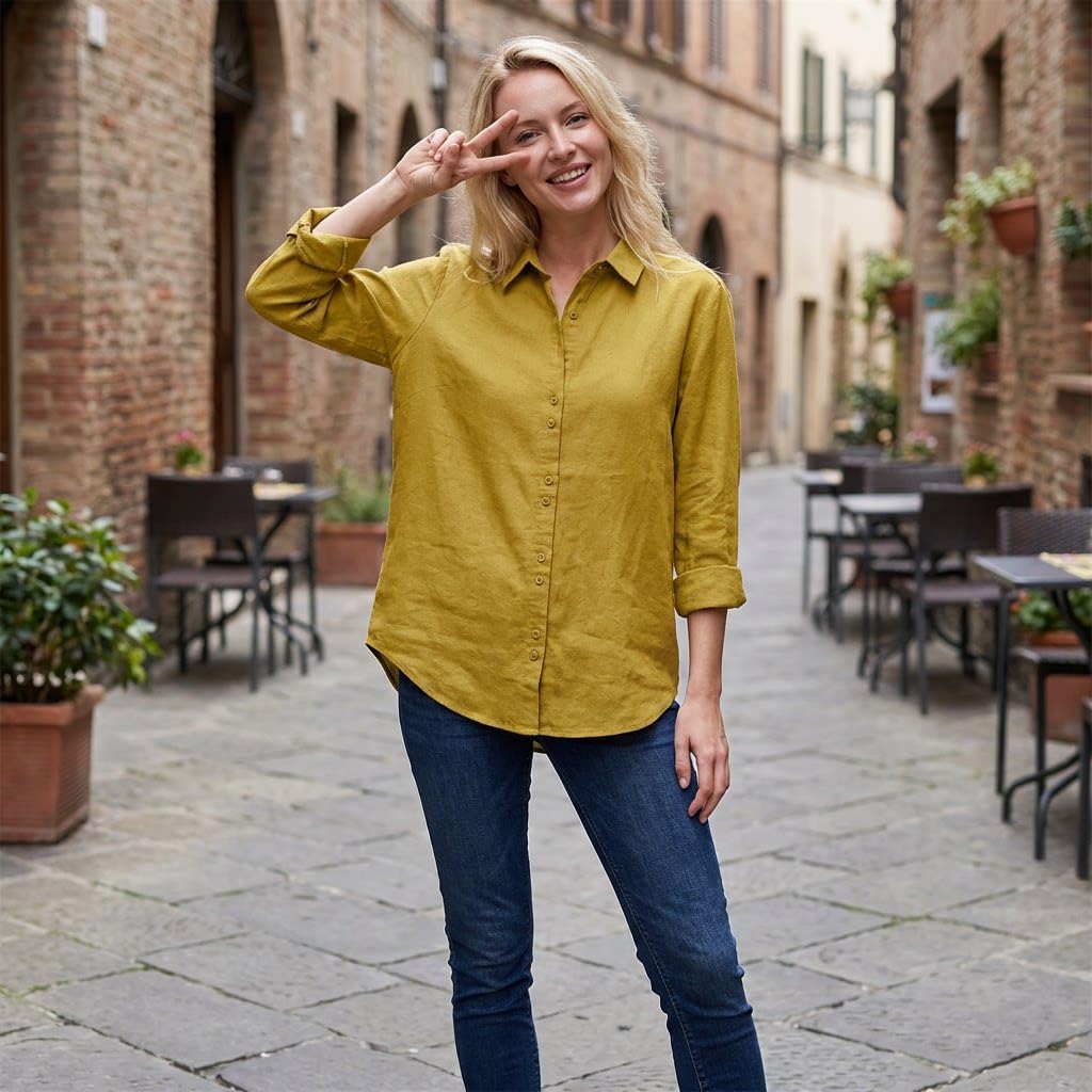 Camicia Donna,Camicie da Donna in Cotone Spazzolato a Tinta Unita, Eleganti Bluse a Maniche Lunghe per L'Ufficio.
