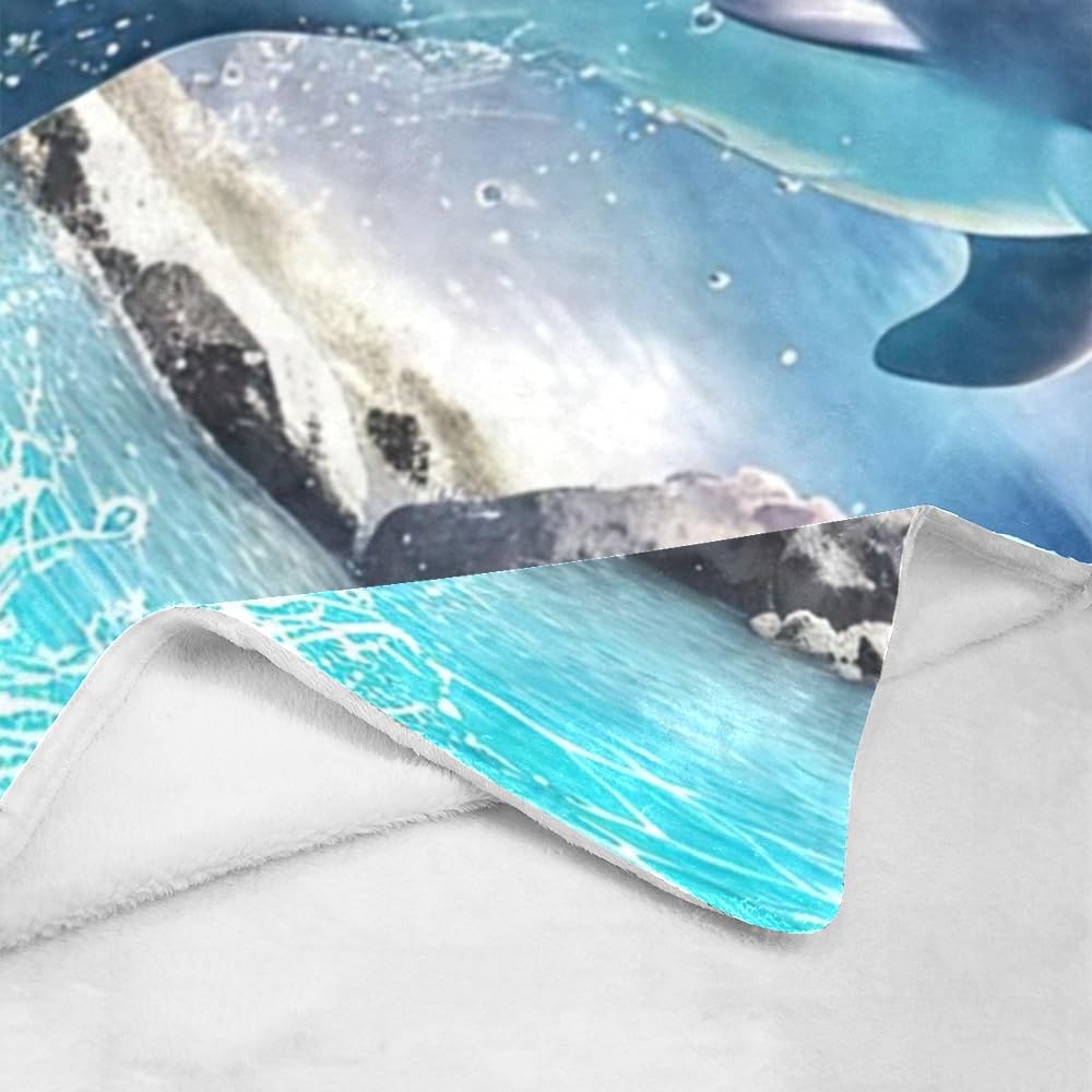 Custom Blanket with Name Text,Personalized Pretty Dolphin Super Soft Fleece Throw Blanket for Couch Sofa Bed (50 X 60 inches)