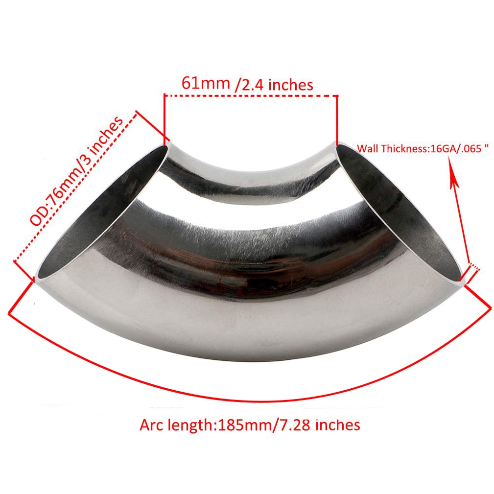 Stainless Steel Elbow 3" 90?? Mandrel Bend Elbow - Thickness 16GA/.065" Wall Material SS304 Suitable for Car Modified Exhaust Elbow Pipe, Stair Handrail,etc-OSIDU