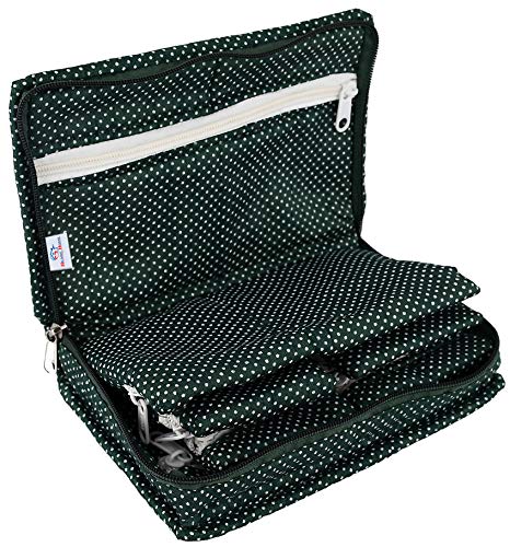 Image of Heart Home Cotton Multipurpose 7 Pocket Dot Printed Jewellery Storage Bag Pouch /Travel Kit Organizer (Green)-HHEART15423