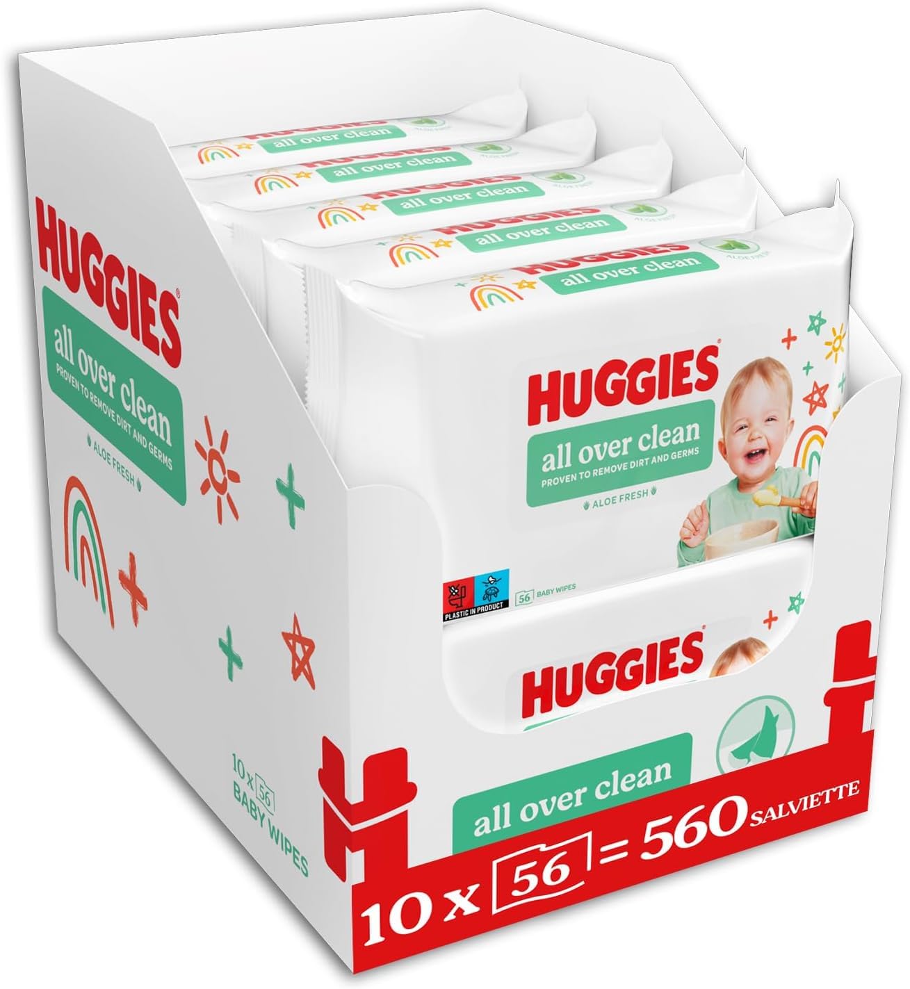 Huggies Everyday, Salviette neonato, 560 Salviette umidificate, 99% acqua pura, Salviettine con 65% fibre assorbenti naturali (10x56)
