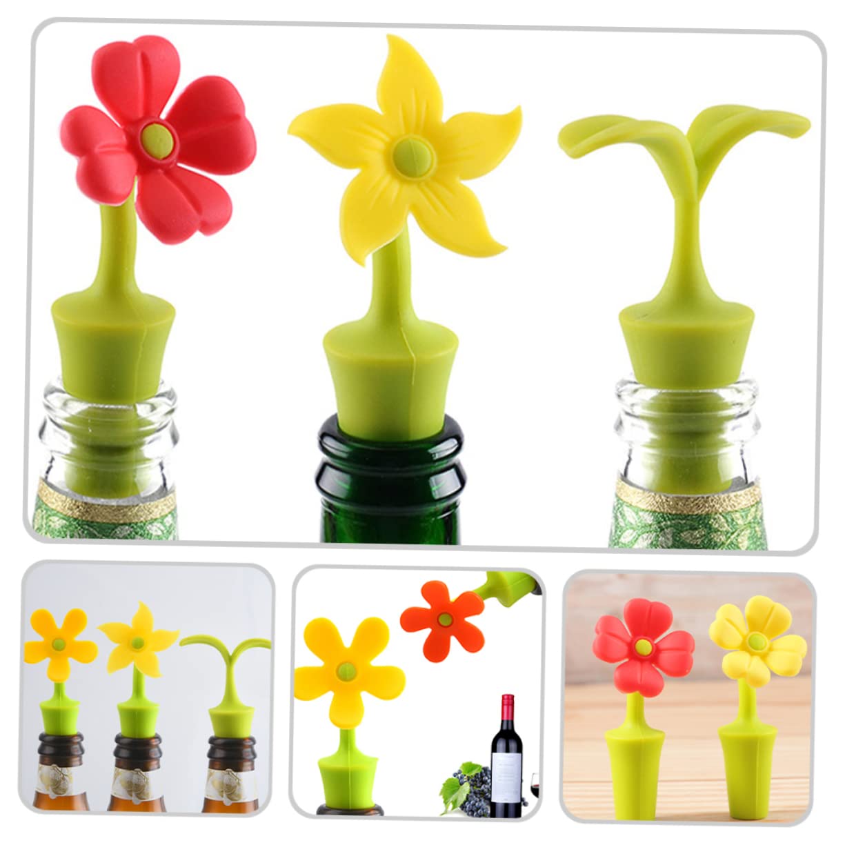 Tapones para Botellas De Vino Silicona con Diseño De Selladores Reutilizables Herméticos para Uso Hogar Y Fiesta 6 Piezas X 5