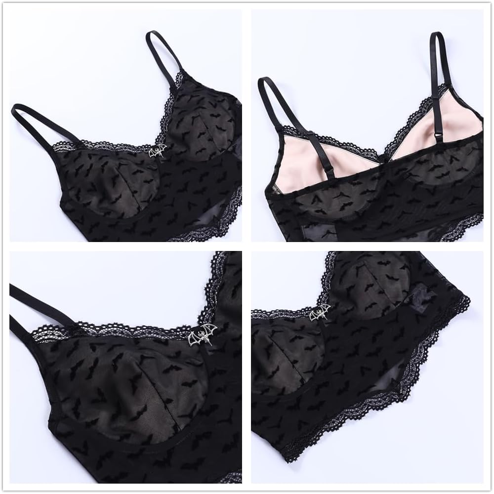 TOMETO STAR Goth Cami Tank Tops for Women Lace Trim Emo Crop Top Y2k Grunge Aesthetic Gothic Graphic Cropped Longline Bralette Strappy Bra