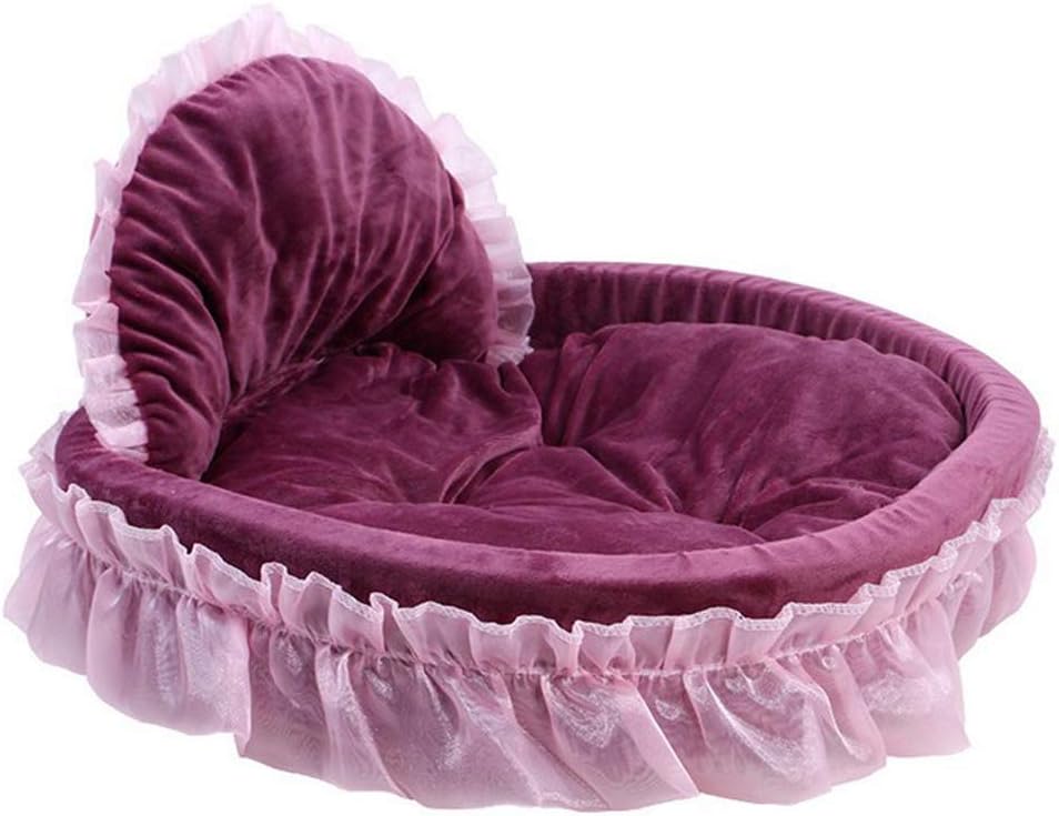 Small Coral Fleece Lace Heart-Shapes Princess Cat Dog Pet Beds (Wine red)