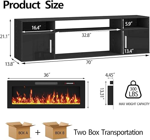 Miniatura 7 de Soporte flotante para TV con chimenea, soporte de TV flotante de 70 pulgadas montado en la pared con chimenea de 36 pulgadas, centro de