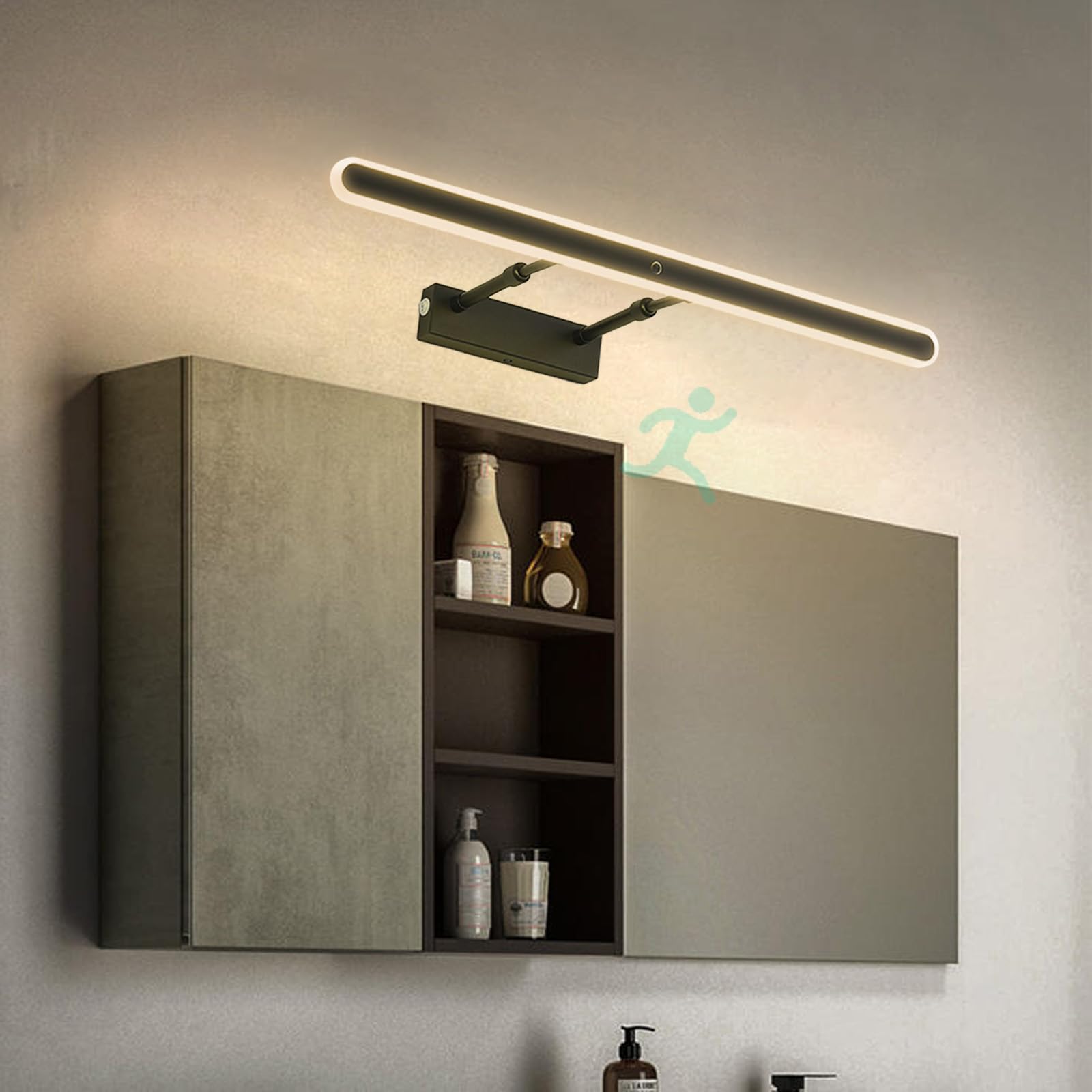 Apliques de pared baño LED de 40cm negro con interruptor y luz cálida para espejo 8