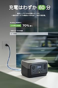 Amazon.co.jp: EcoFlow RIVER 2 ポータブル電源 小型軽量 256Wh 60分満