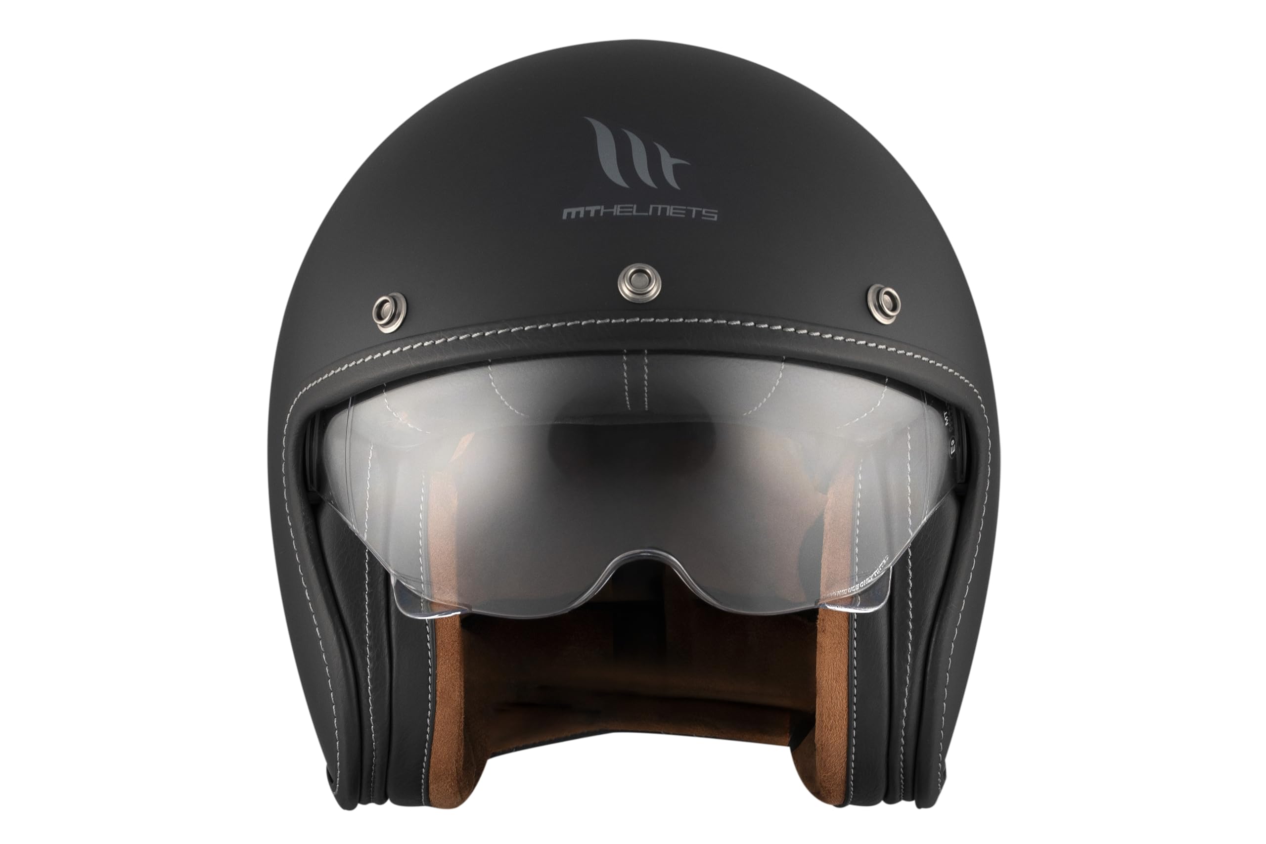 MT Helmets Le Mans 2 SV – Casco Moto Jet Vintage con Detalles en Cuero, Visor Solar Retráctil Full Vision, Interior Lavable y Calota HIRP | Homologado ECE 22.06 & DOT