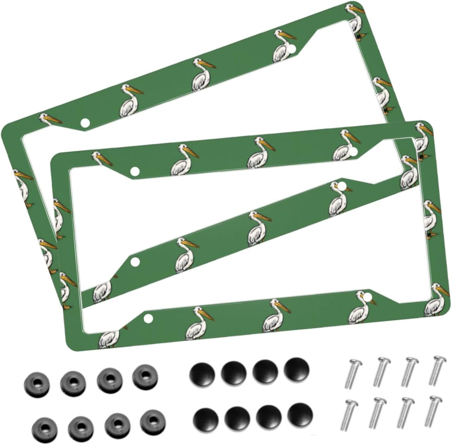 Muishi【2pcs】 Lovely Pelicans License Plate Frame Aluminum License Plate Holder Funny License Plate Decorative with Screws Size 12.3" X 6.3" Men Women image 2