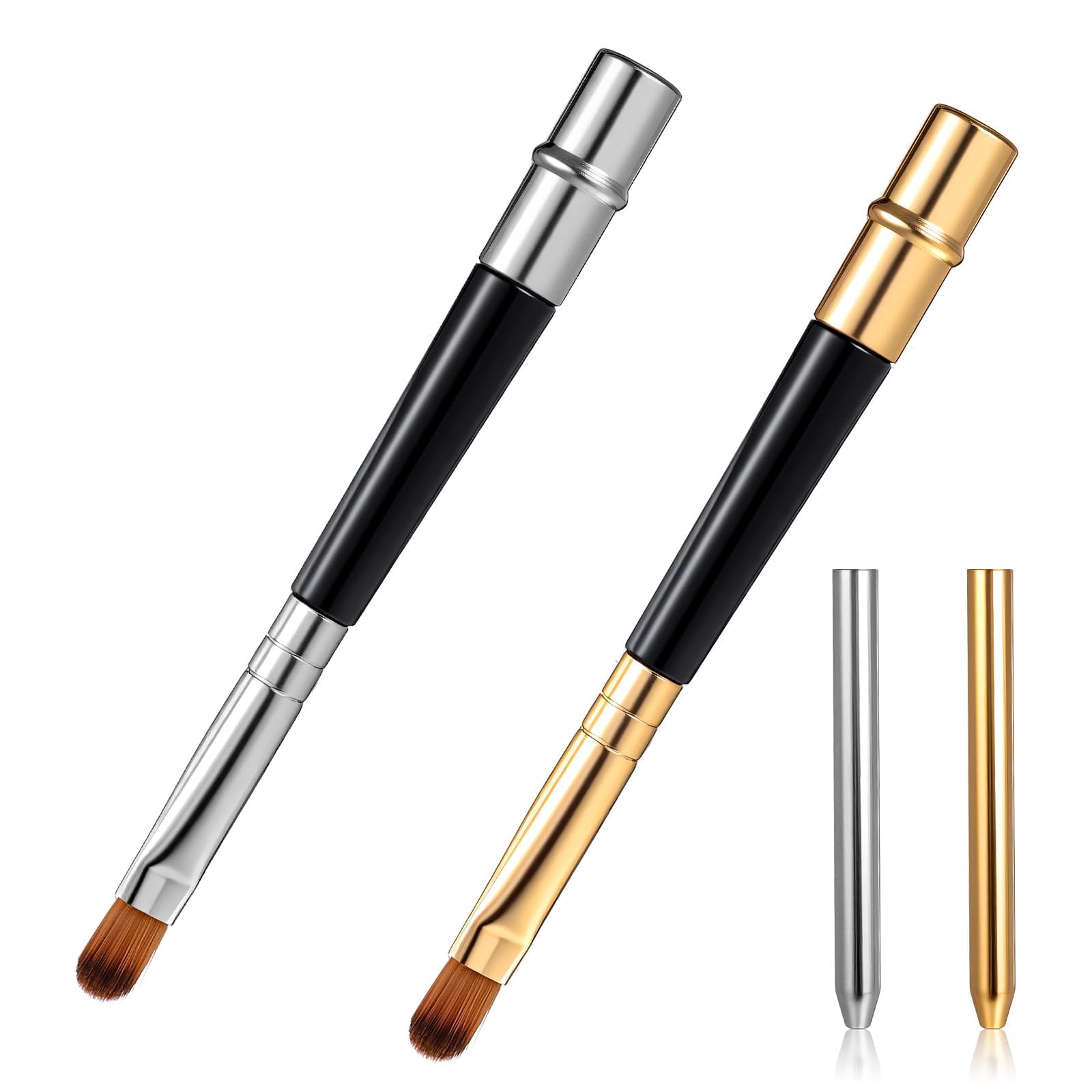 2 PCS with Golden and Silver Handles Lipstick Brush, Lipstick Applicator and Lip Brush for Lipstick, Precision Makeup Tools with Dual-Tip Design, Suitable for Touch-ups-image-2