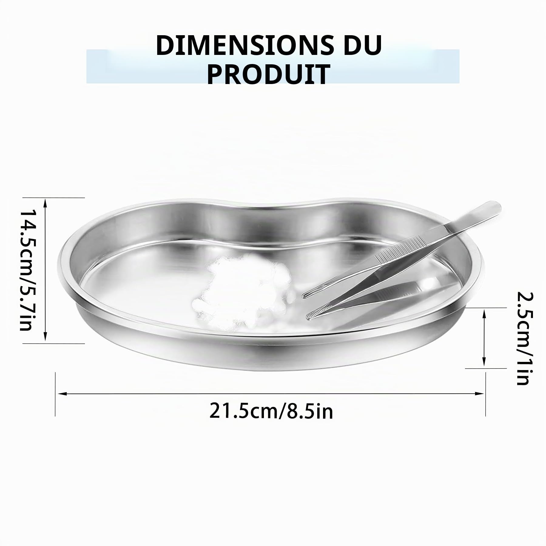 Plateaux en Acier Inoxydable - Plateau INOX - Réutilisable - en Forme de Haricot - Instrument de Laboratoire Dentaire - Plateau Chirurgical pour déchets médicaux,21,5 x 14,5 x 2,5 cm