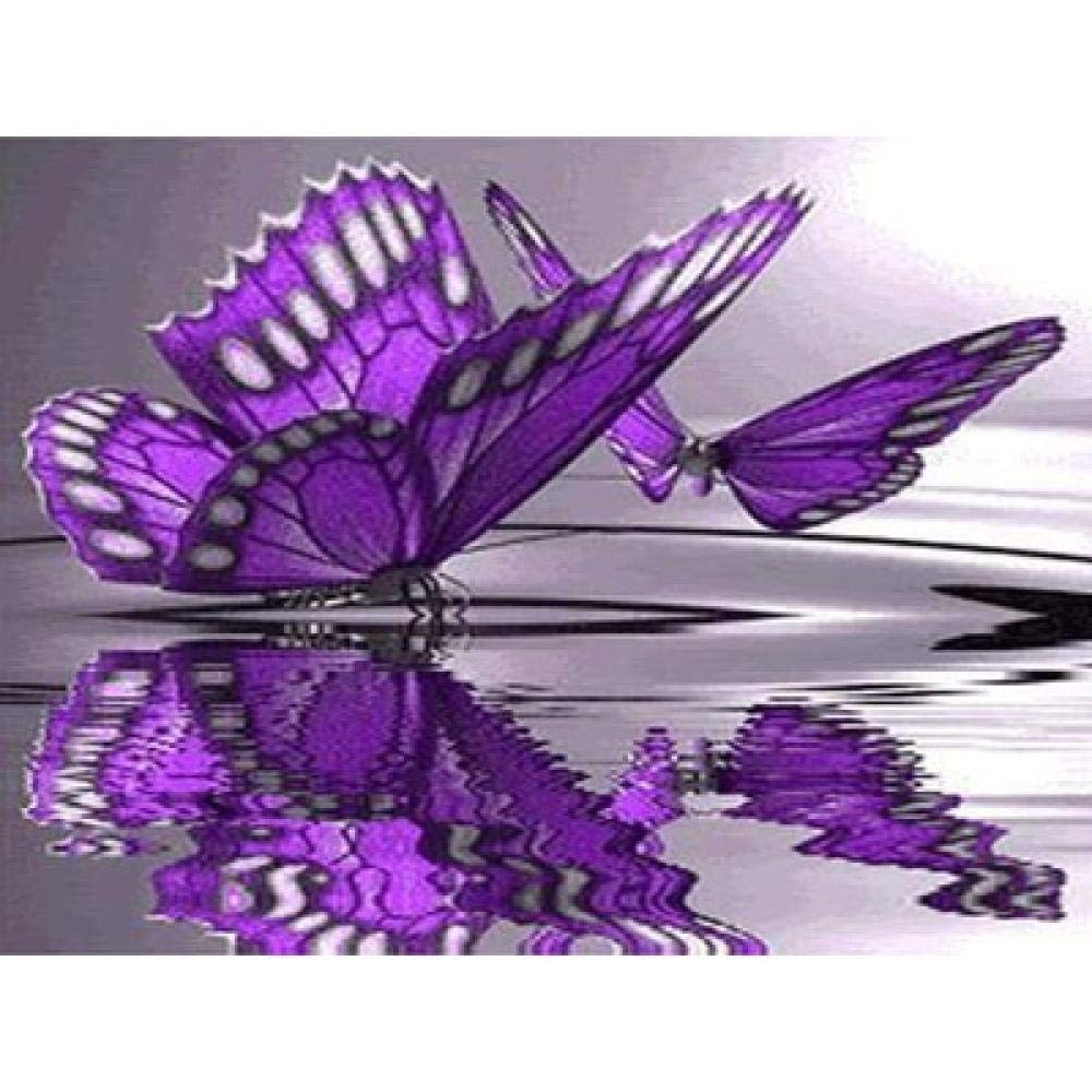 Peinture diamant 5D idée cadeau kit créatif adulte mosaïque papillon violet sur eau