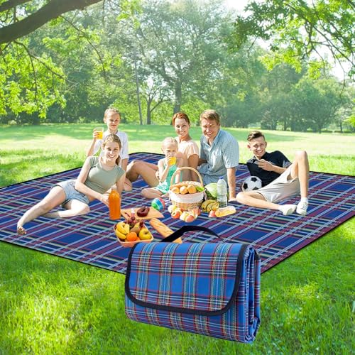 YYAOEMI Picnic Blanket Waterproof,Large Tartan Camping Blanket,Foldable Outdoor Beach Blanket, Picnic Mat With Carrying Handle,Washable Camping Blanket for Camping, Park,Beach,Hiking 80X60IN