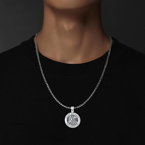 Miniatura 4 de LONAGO Collar con medalla de San Miguel protector de plata de ley, colgante de moneda religiosa católica de San Miguel Arcángel católico, regalo