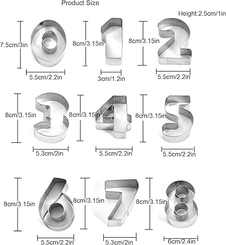 Miniatura 2 de Juego de 9 cortadores de galletas de 3 pulgadas de gran número de 9 piezas, cortador de números de acero inoxidable, herramienta de hornear para