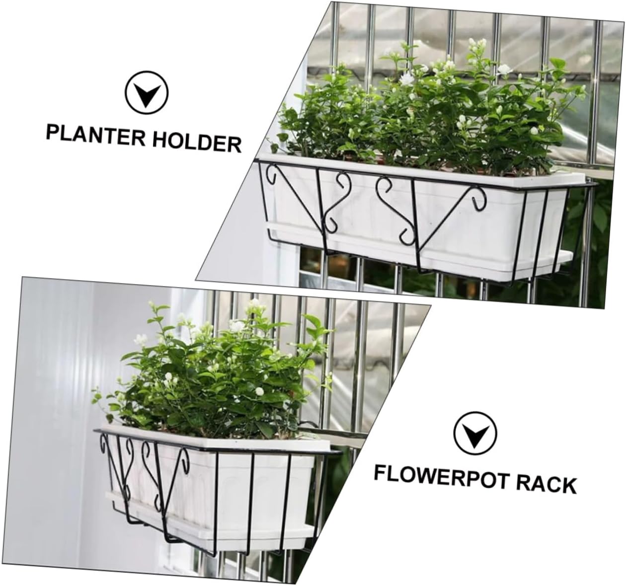 VICASKY 2pcs Hanging Planter Rack Outdoor Flower Pot Holder for Railing Stylish Display Stand for Garden and Balcony Easy to Install and Use Design