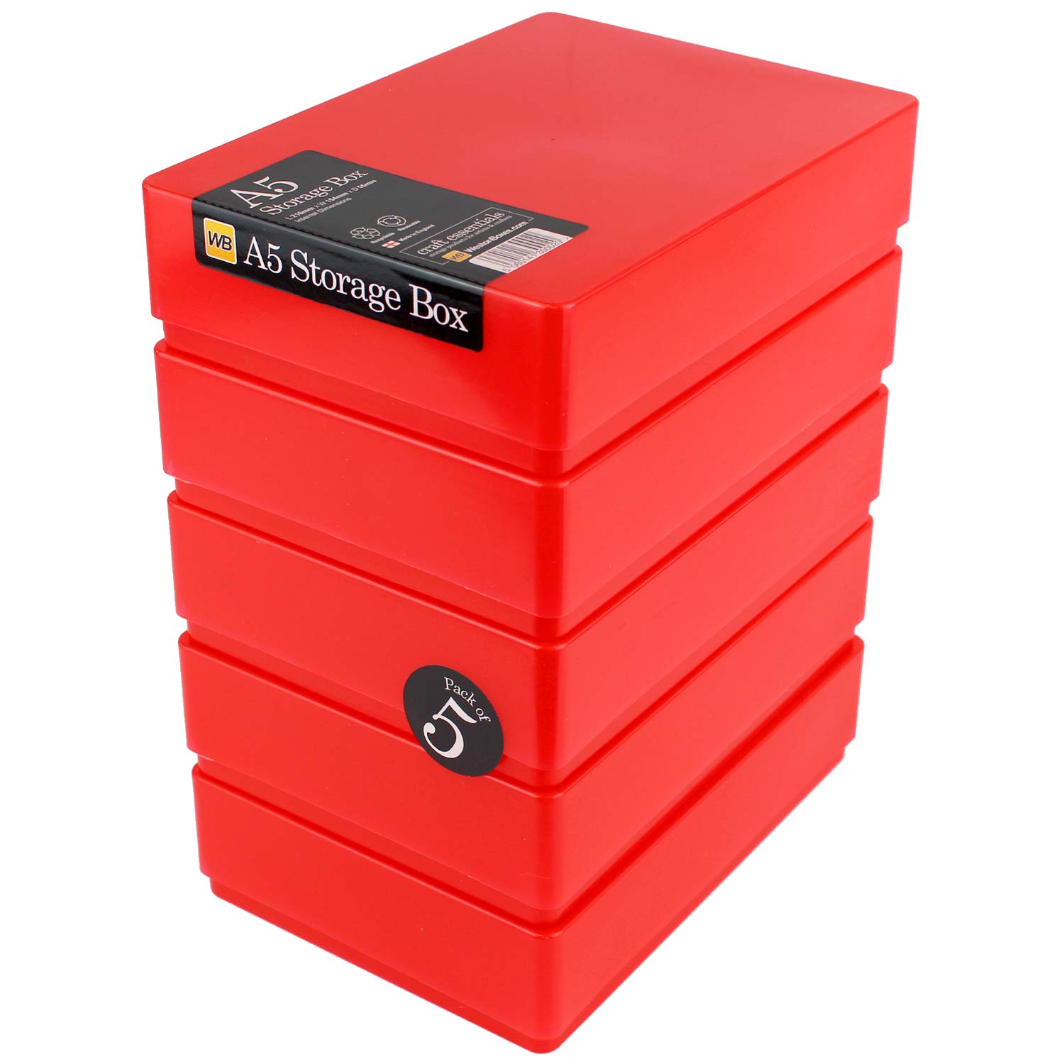 Westonboxes Red A5 Colourful Storage Box With Lid, Craft And Office Storage