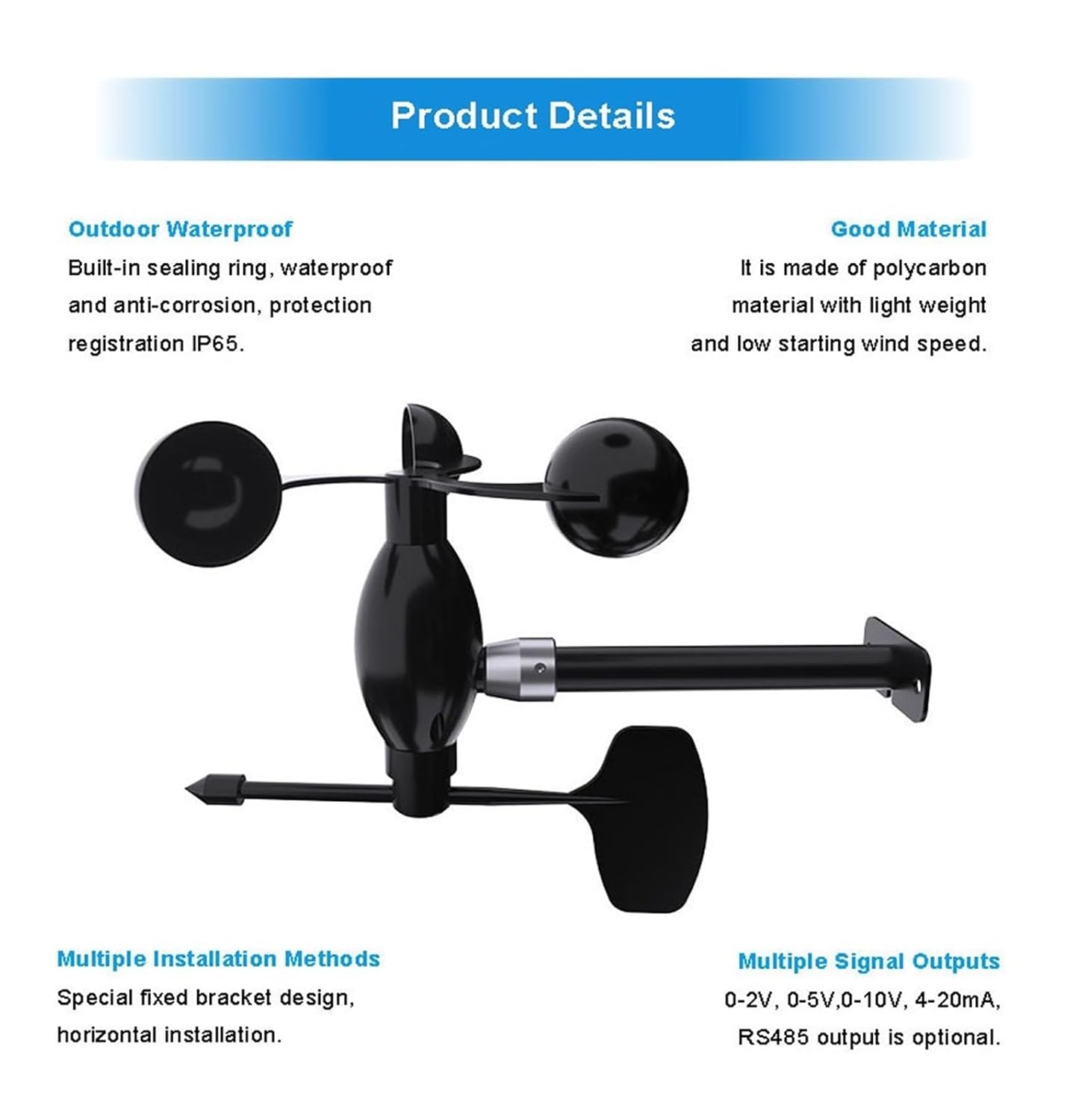 High Sensitive Wind Speed and Direction Integrated Sensor Wind Speed and Direction Recorder Sensor Transmitter for Industry Machinery(0-5v Output,Model 2)