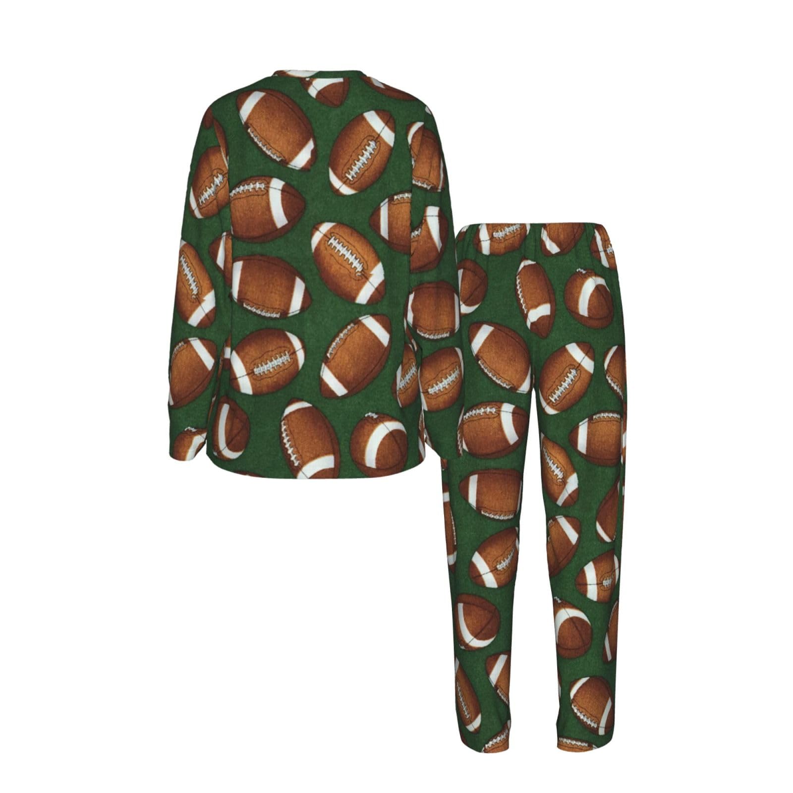 Calcio Stampa Verde Delle Donne Manica Lunga Pigiama Corrispondente Morbido Elastico Coulisse Casual Daywear