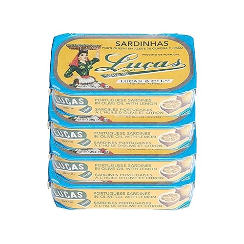 Luças Sardinas portuguesas en aceite de oliva y limón - Producto de Portugal - Paquete de cuatro latas de 4.23oz