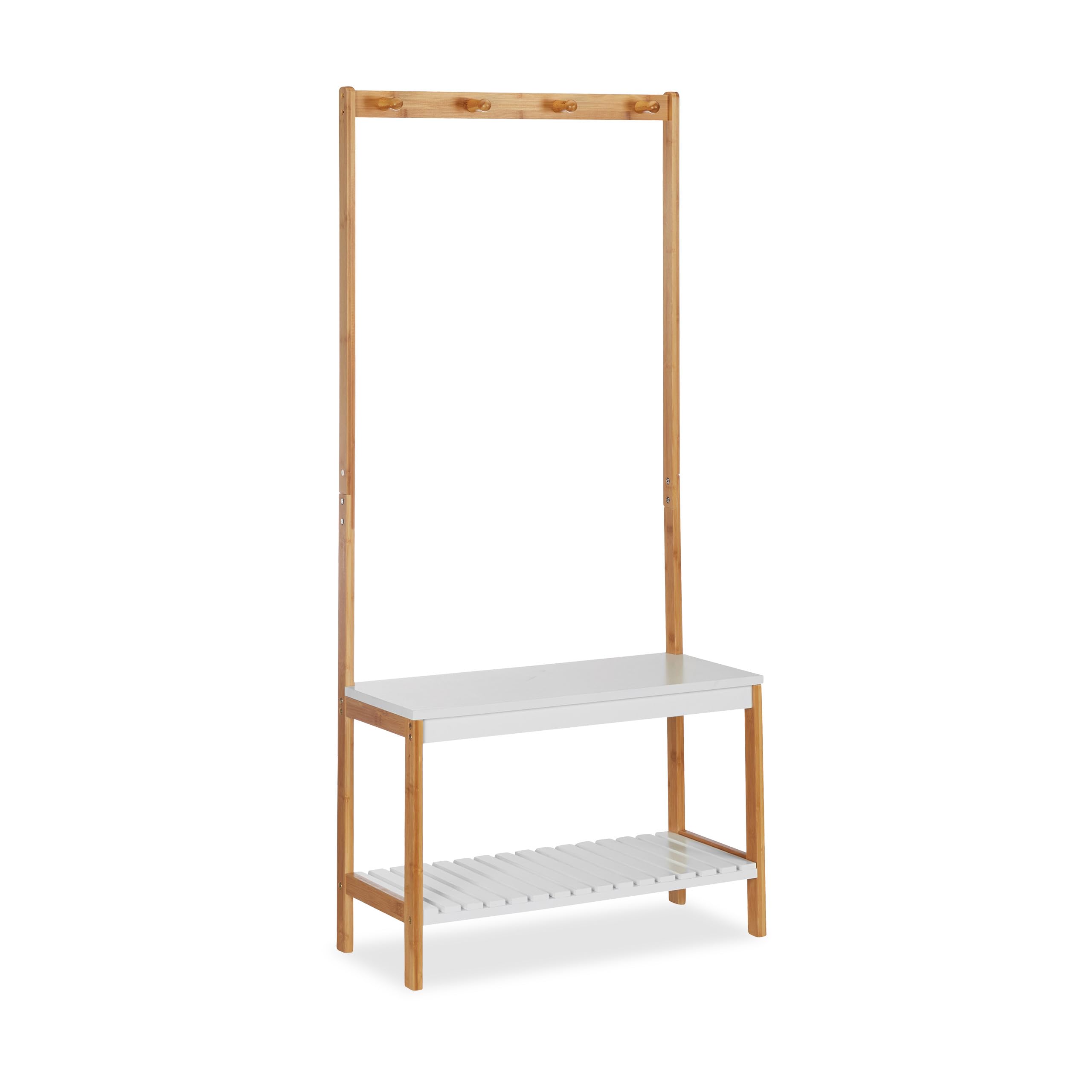 Relaxdays Perchero con Zapatero, 4 Ganchos y Repisa, Madera de Bambú y DM, Marrón y Blanco, 150 x 70,5 x 30 cm