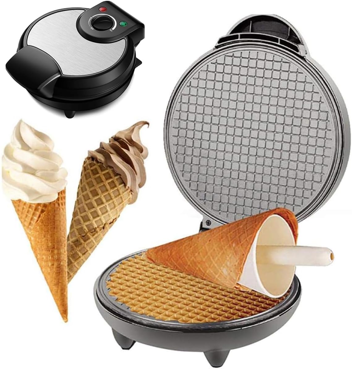 Electric Waffle Cone Maker Machine, Double Side Heating, Non-Stick Stainless Steel Mould, Biscuit Ice Cream Egg Rolls Dessert Baking Pan Kitchen Bakeware Tools