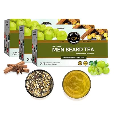 TEACURRY Beard Tea (3 Month Pack | 90 Tea Bags) - Helps with Hair Growth, Shine, Repair & Strength