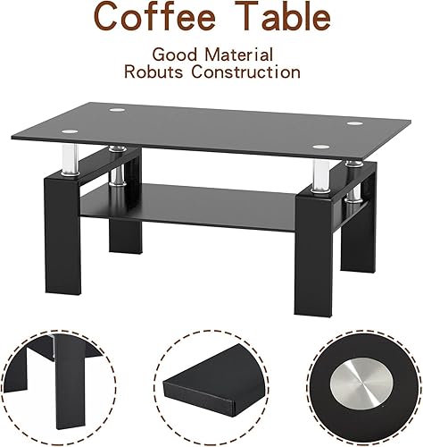 Miniatura 61 de IANIYA Mesa de centro de vidrio templado para decoración moderna de sala de estar, fácil de limpiar con bordes redondeados seguros y diseño Mesa de