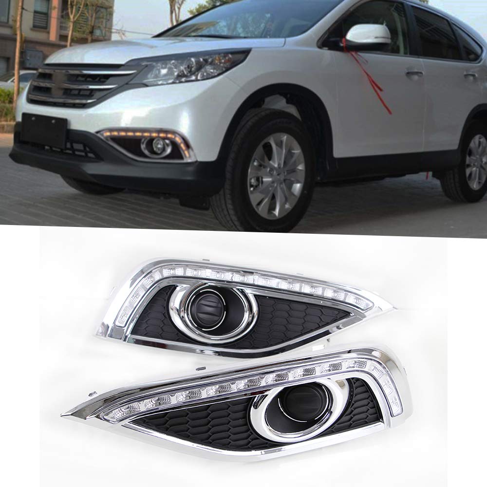 Super Bright LED Daytime Running Light Dual Color DRL for CR-V 2012-2014 Replacement Front Bumper Fog Lamp Assembly 24 LED Beads-Type Model B 1 Pair(Front L/R)