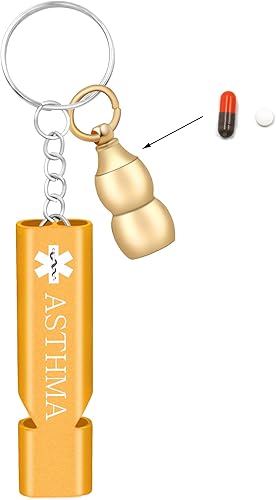 Miniatura 14 de Llavero médico de emergencia con silbato de seguridad fuerte y pastillero, herramienta de alerta EDC para personas mayores, adultos, uso al aire