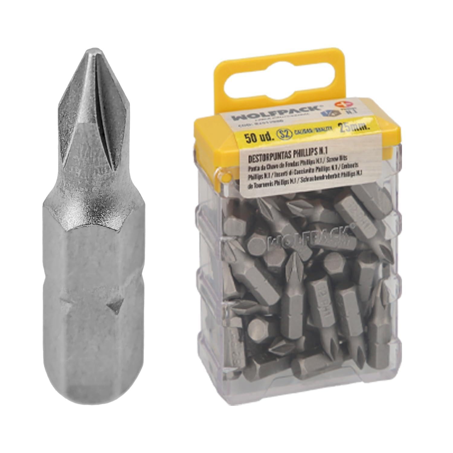 WOLFPACK LINEA PROFESIONAL #1 Phillips Screwdriver Bits (50 Pieces) S2 Chrome Vanadium Steel Hex Bits Screwdriver Bits