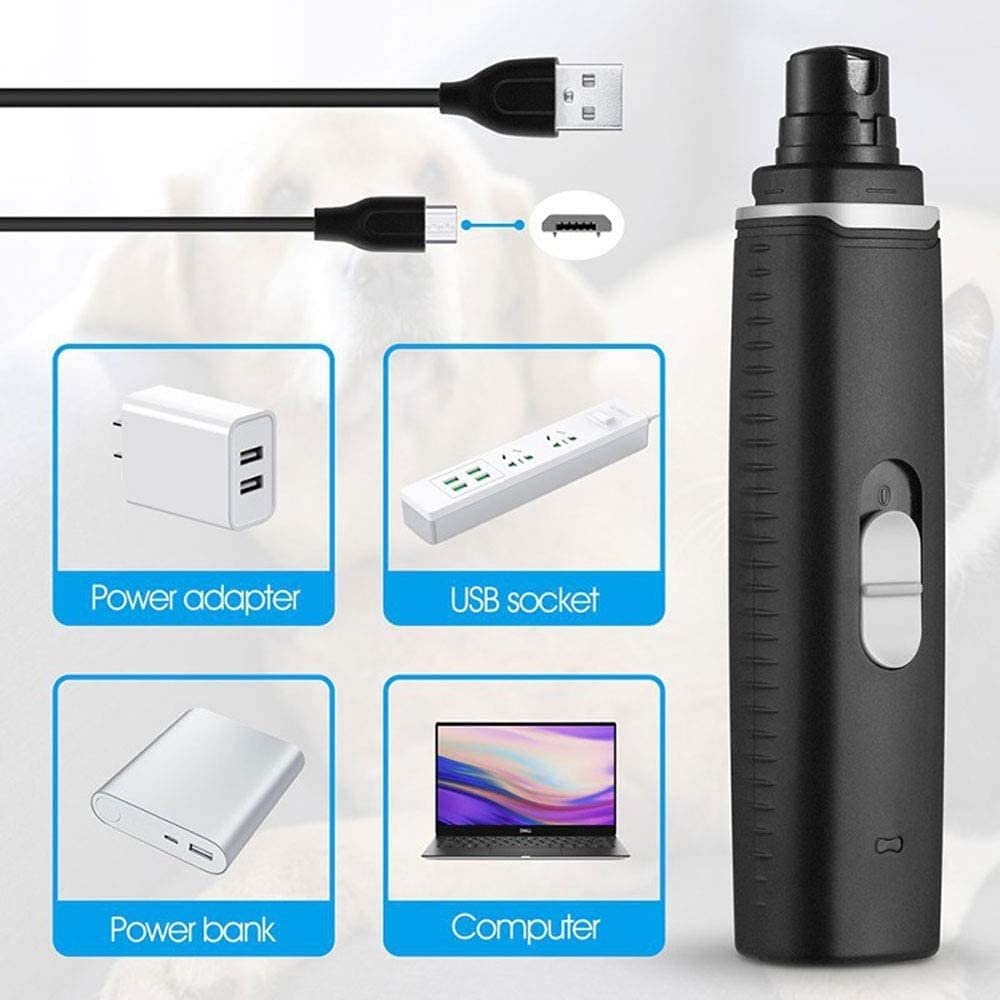 Molinillo de uñas para perros Super Pothale USB recargable de 2 velocidades para mascotas para mascotas de 2 velocidades para perros medianos Patas sin dolor recargable tranquilo. Herramienta de