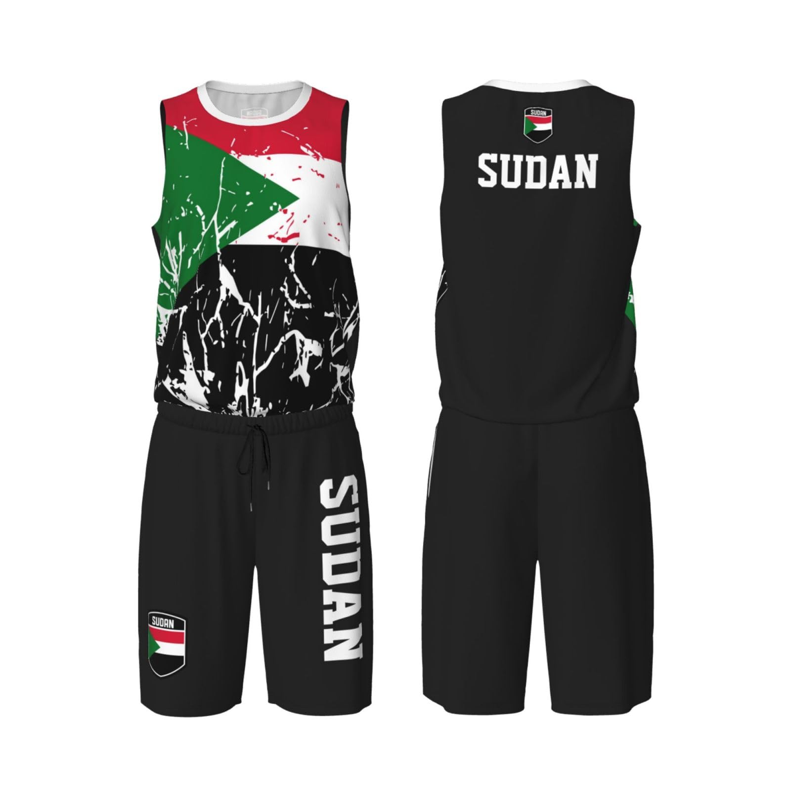 Sudan Flag Grain (2) Basketball Jersey Uniform Suit for Men Adults Training Athletic Set