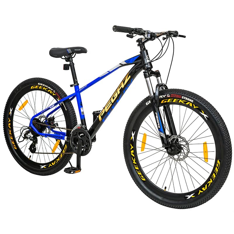Geekay Pegaz 27.5T 24 Speed Shimano Altus Gears with Lock-in Lockout Suspension, Triple Wall Alloy Rims, Dual Disc Brakes Mountain Bike (Black Blue, 12+ Years, 27.5 x 2.40, 16 Inches Frame) for Men (B0D54SD36D) Amazon Price History, Amazon Price Tracker