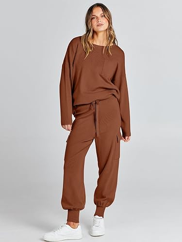 Miniatura 2 de Caracilia Conjunto de dos piezas para mujer, suéter de punto de manga larga y pantalones deportivos tipo cargo