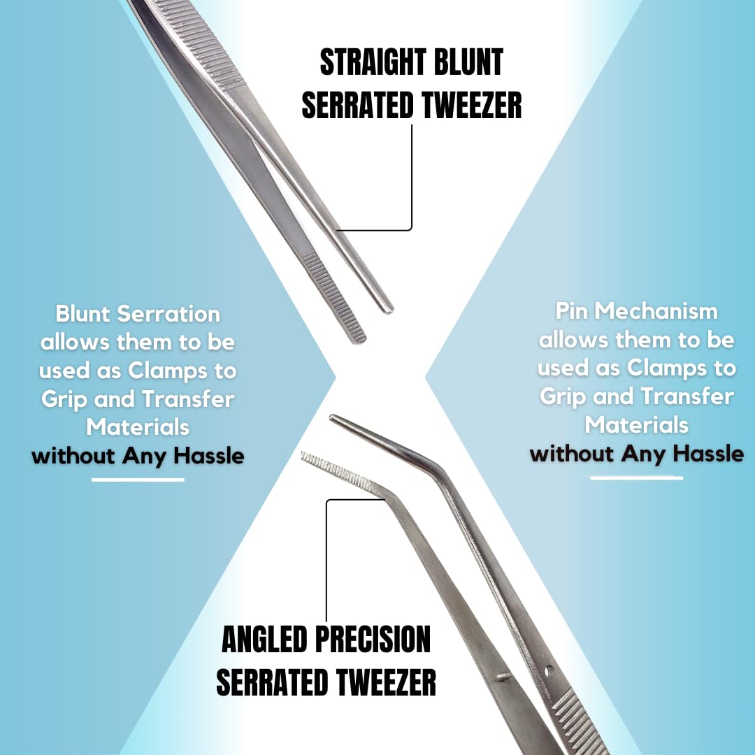 Multifunction Scientific Lab Tools Kit Biology Chemistry Set includes Stainless Steel Micro Sampling Spoon Scoop Spatulas, Forceps, Scissors, Scalpel Handle, Glass Pipette, Mixing Cup - 12Pcs