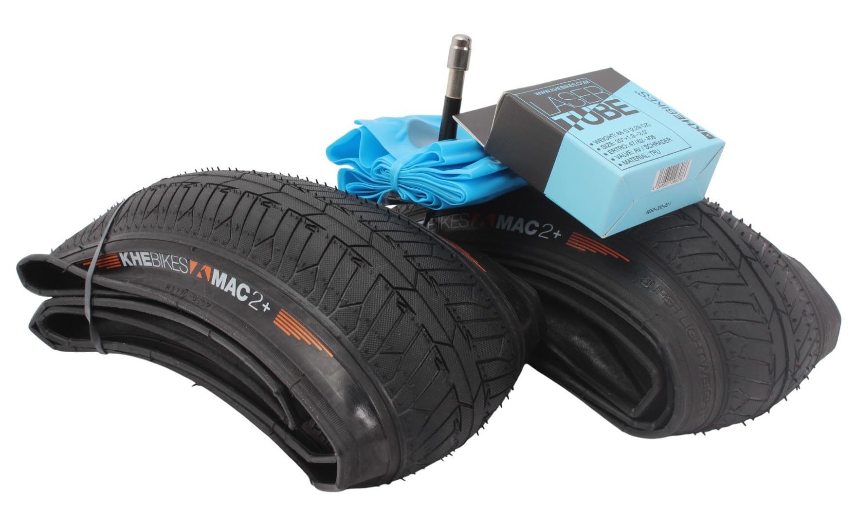 KHE MAC2+ BMX Reifen Set 20 Zoll – 1,42 kg Ersparnis – 2X Faltreifen 2,30 – 2X TPU Schlauch – Kevlar – Street & Park Performance