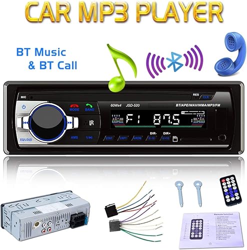 Eaglerich Radio FM estéreo de 12 V, reproductor de audio MP3, teléfono Bluetooth integrado con puerto USB SD MMC, radio para coche, Bluetooth en el