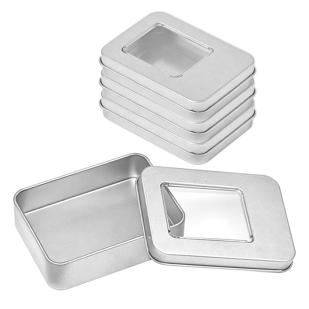 TONGIHS 4 Pcs Square Silver Metal Tins,for Candle Making,Candies,Gifts,Silver