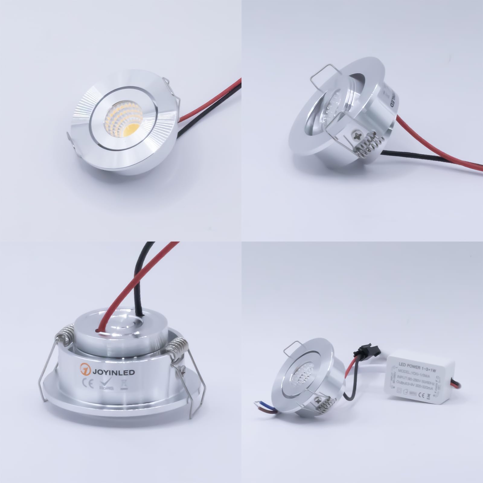 Lot de 10 mini spots orientables à intensité variable Blanc chaud 3 W COB LED Ceiling Light, taille du trou 42-45 mm, 3000 K couleur argentée pour armoire à domicile DIY