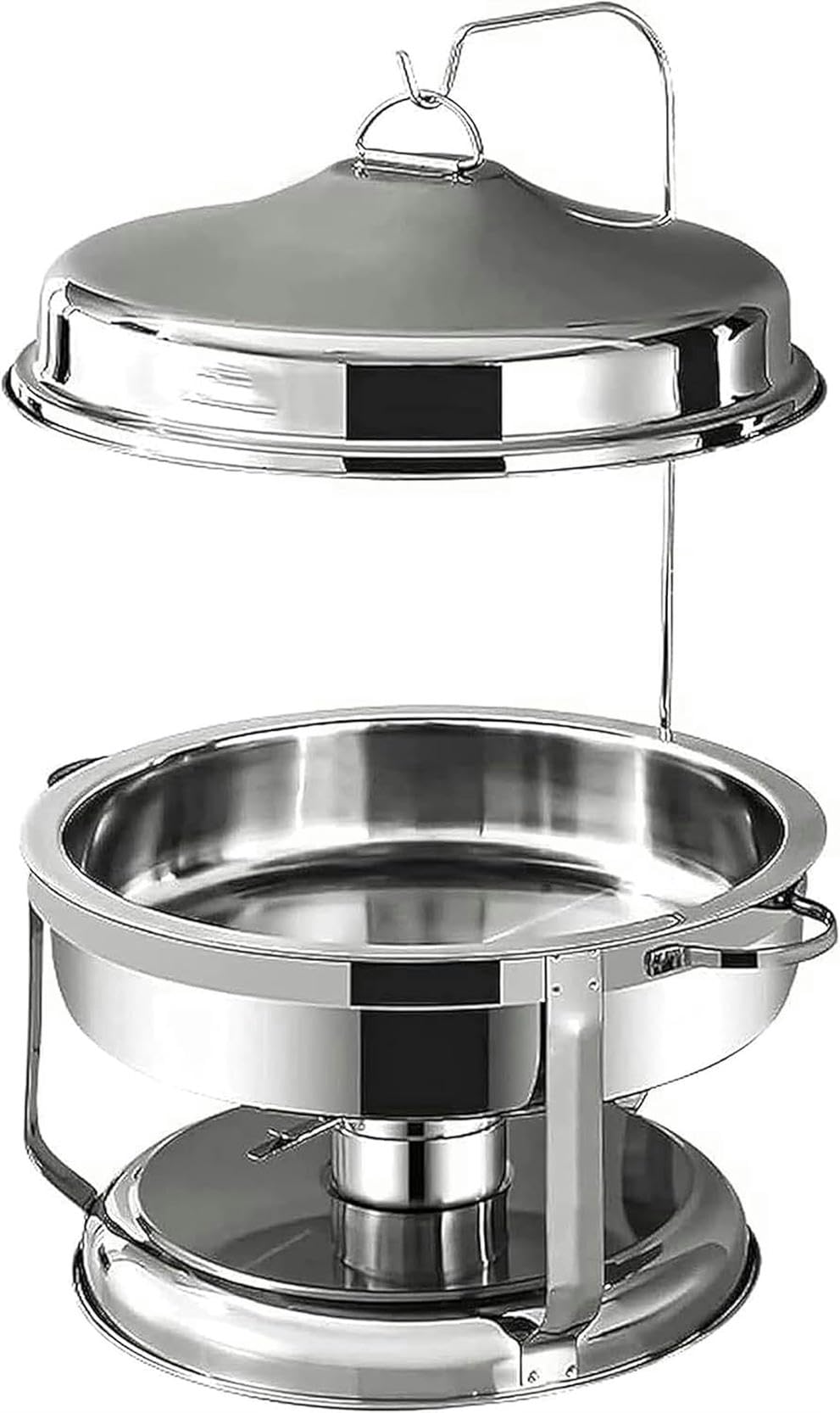Chafing Dish Rotondo in Acciaio Inossidabile da 9 Litri,Portavivande E Scaldavivande di Dimensioni Standard con Teglia per Alimenti,Contenitori per Combustibile E Coper,Silver